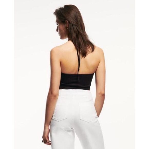 NWT Zara Ribbed Keyhole Crossed Halter Crop Top in Black, Size Medium - Picture 4 of 14